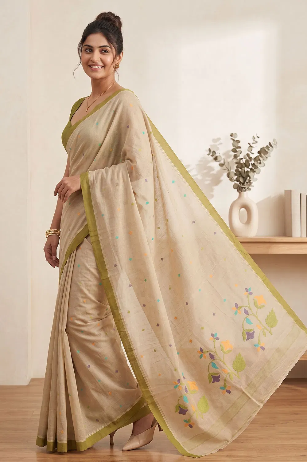 Jamdani Handloom Cotton Saree (No Blouse)