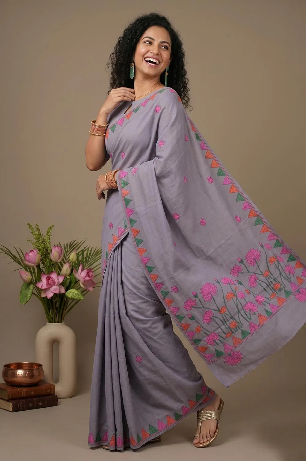 Nakshi Kantha Cotton Saree (Intricate Hand Embroidery)