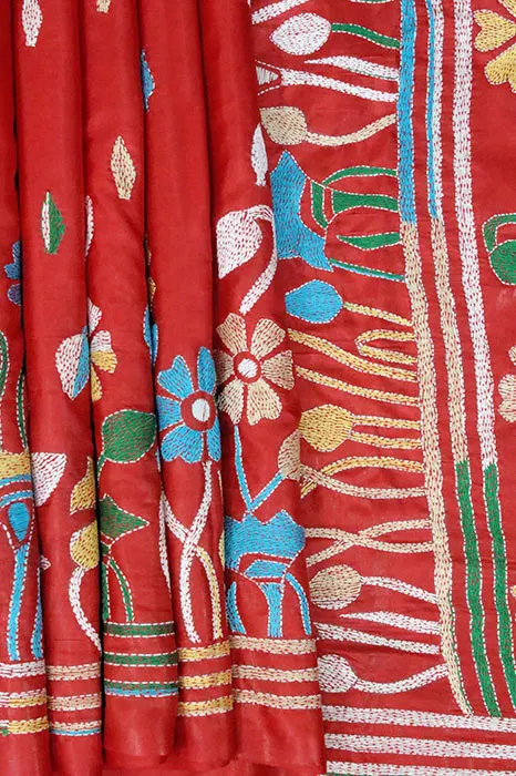 Nakshi Kantha Semi Silk Saree (Intricate Hand Embroidery)