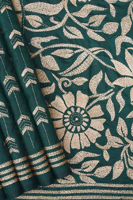Nakshi Kantha Semi Silk Saree (Intricate Hand Embroidery)