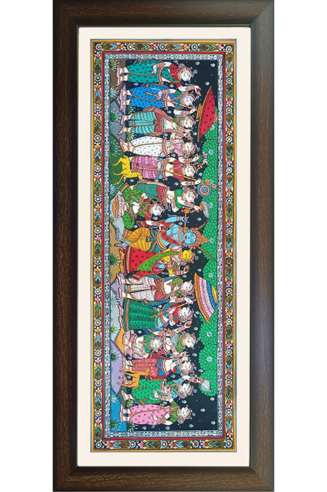 Orissa Pattachitra - Radha Krishna with Gopikas (45*17 Inches)