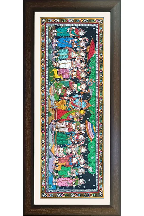 Orissa Pattachitra - Radha Krishna with Gopikas (45*17 Inches)