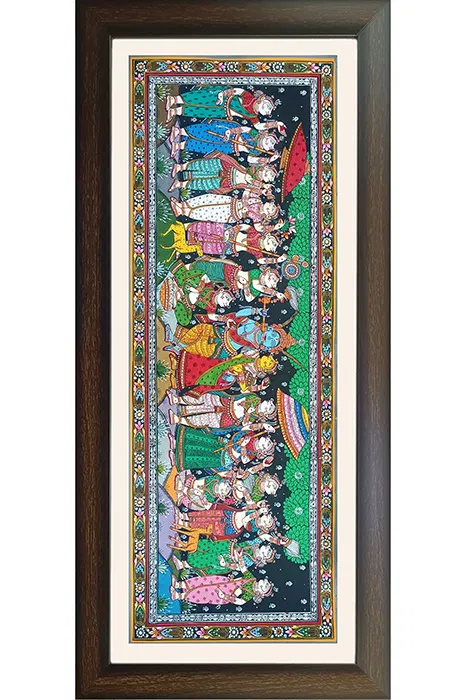 Orissa Pattachitra - Radha Krishna with Gopikas (45*17 Inches)