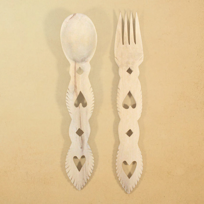 Udayagiri Wooden Cutlery - Serving Spoon & Fork Set (10x2) Inch