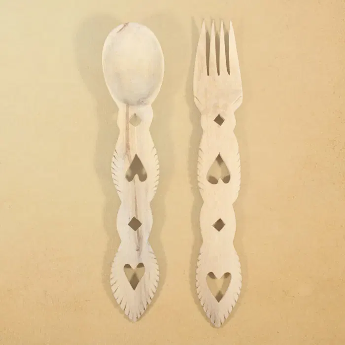 Udayagiri Wooden Cutlery - Serving Spoon & Fork Set (10x2) Inch
