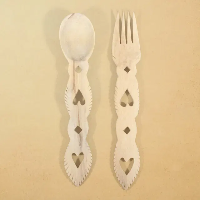 Udayagiri Wooden Cutlery - Serving Spoon & Fork Set (10x2) Inch
