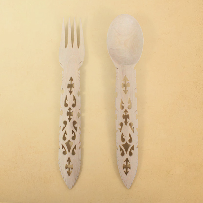 Udayagiri Wooden Cutlery - Serving Spoon & Fork Set (10x2) Inch