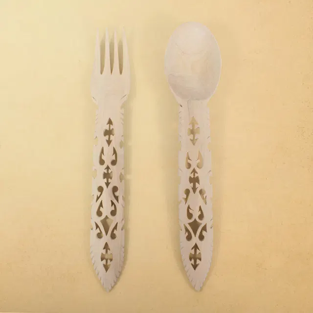 Udayagiri Wooden Cutlery - Serving Spoon & Fork Set (10x2) Inch
