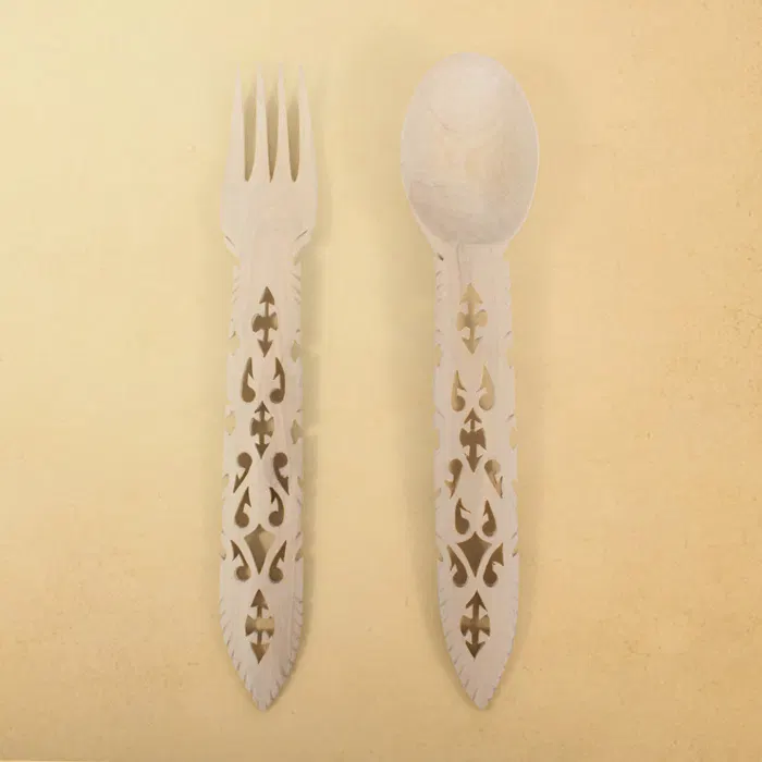 Udayagiri Wooden Cutlery - Serving Spoon & Fork Set (10x2) Inch