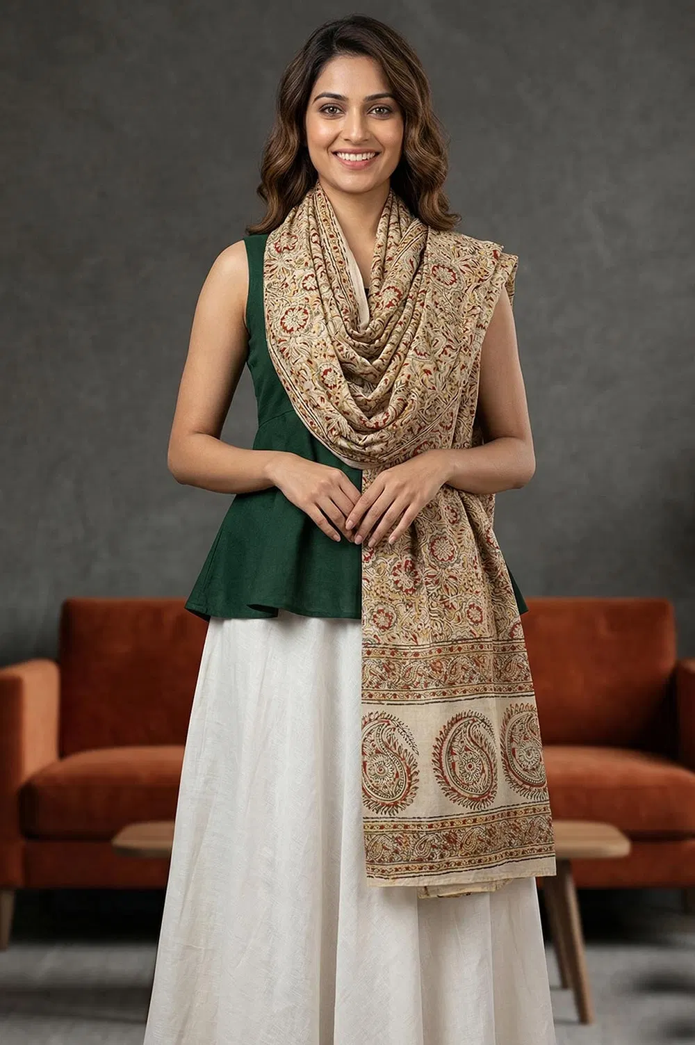 Hand Block Printed Machilipatnam Kalamkari Stole