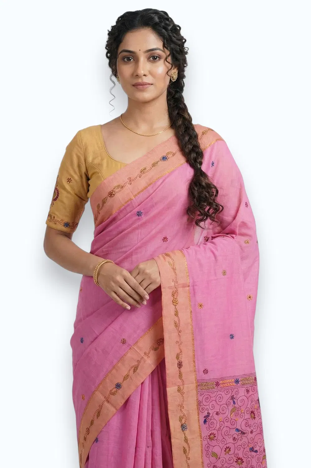 Nakshi Kantha Semi Silk Saree (Intricate Hand Embroidery)