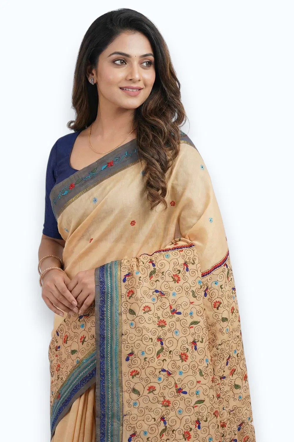 Nakshi Kantha Semi Silk Saree (Intricate Hand Embroidery)