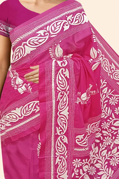 Nakshi Kantha Semi Silk Saree (Intricate Hand Embroidery)