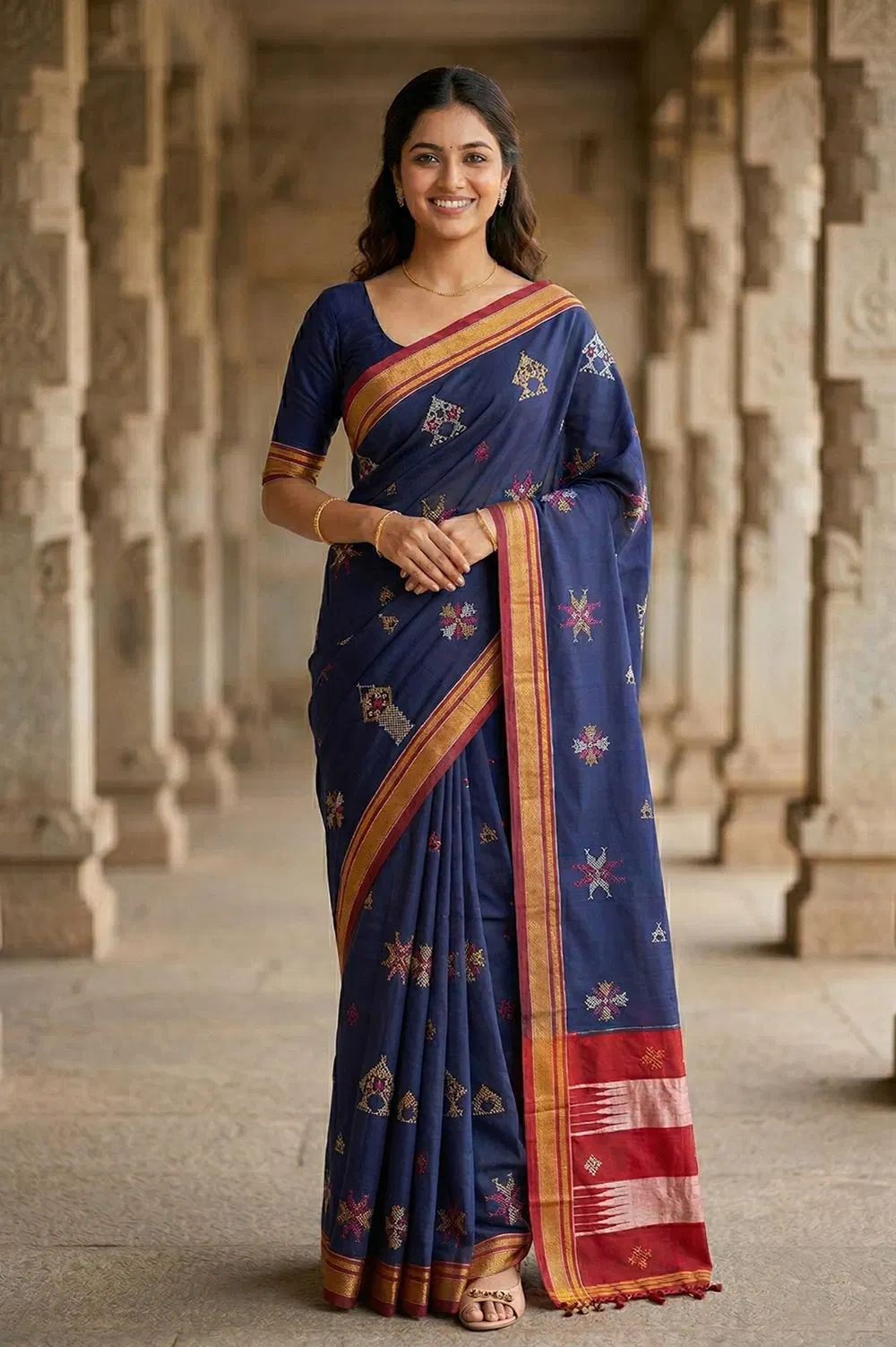 Kasuti Hand Embroidery on ilkal Cotton Saree