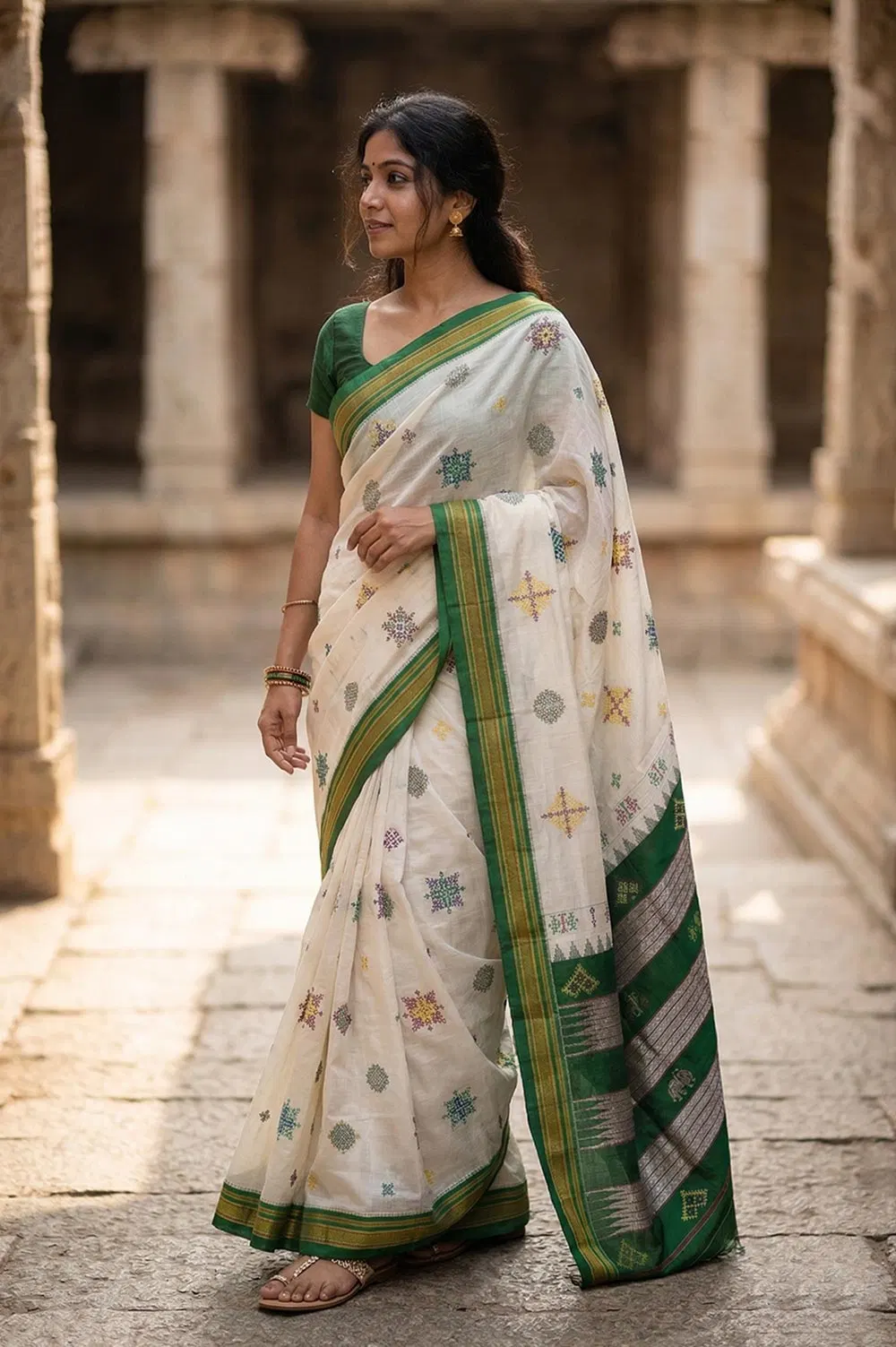 Kasuti Hand Embroidery on ilkal Cotton Saree
