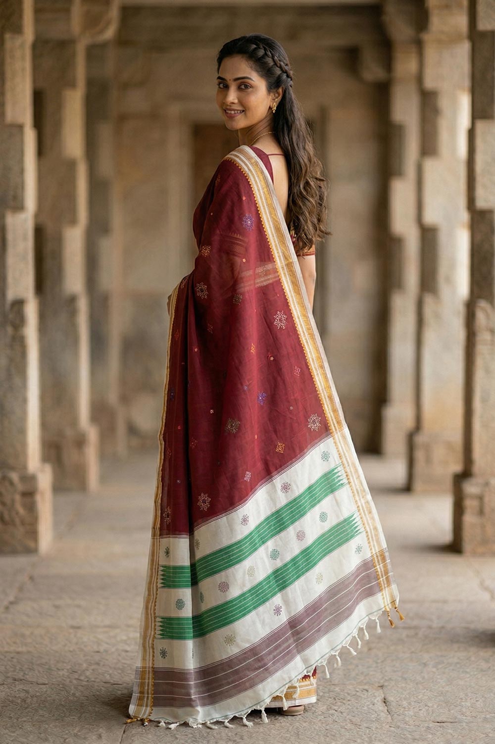 Kasuti Hand Embroidery on ilkal Art Silk Saree