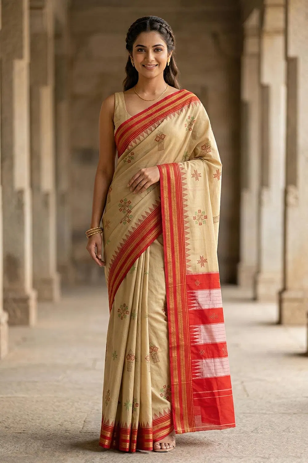 Kasuti Hand Embroidery on ilkal Art Silk Saree