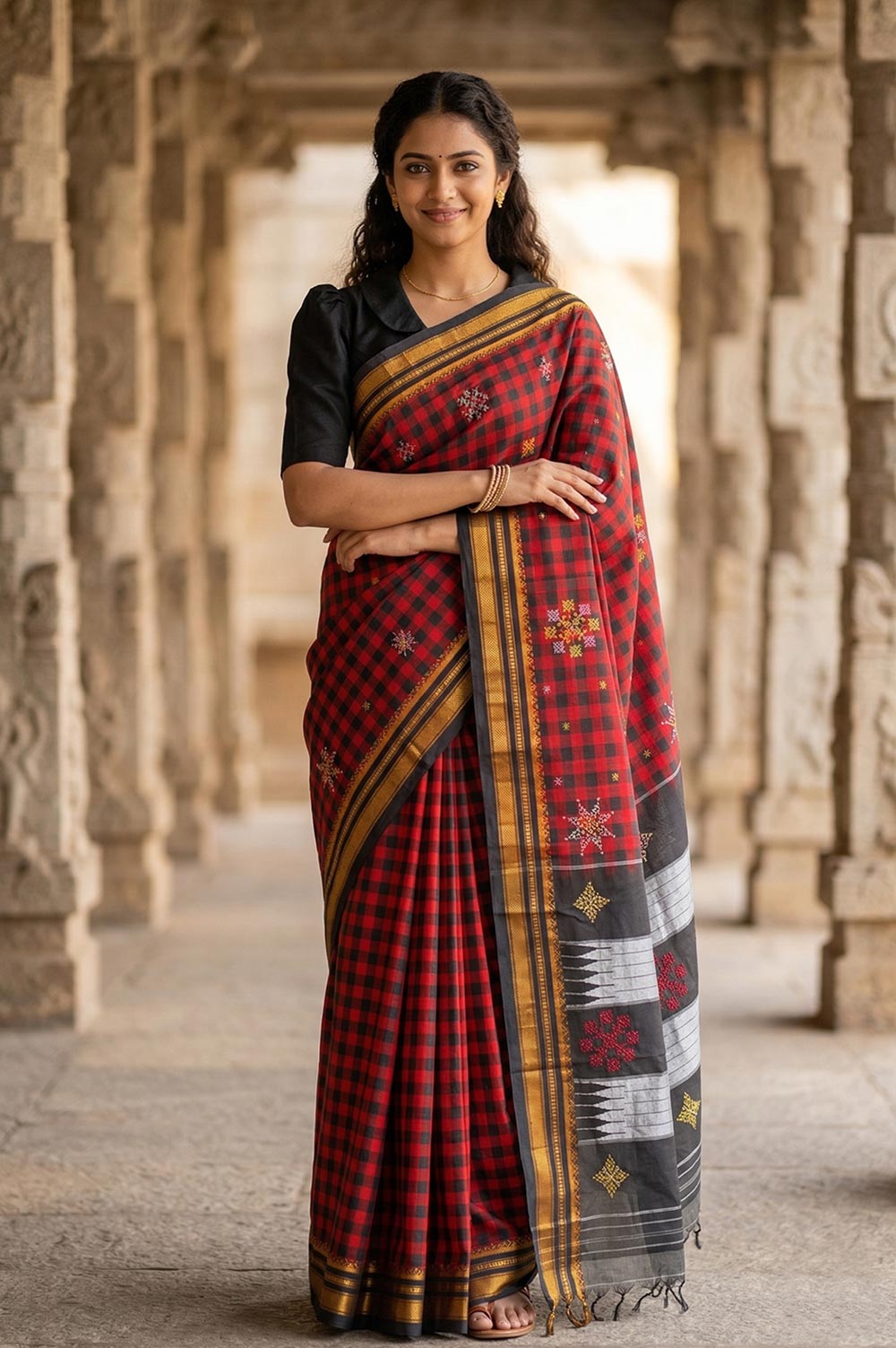 Kasuti Hand Embroidery on ilkal Art Silk Saree