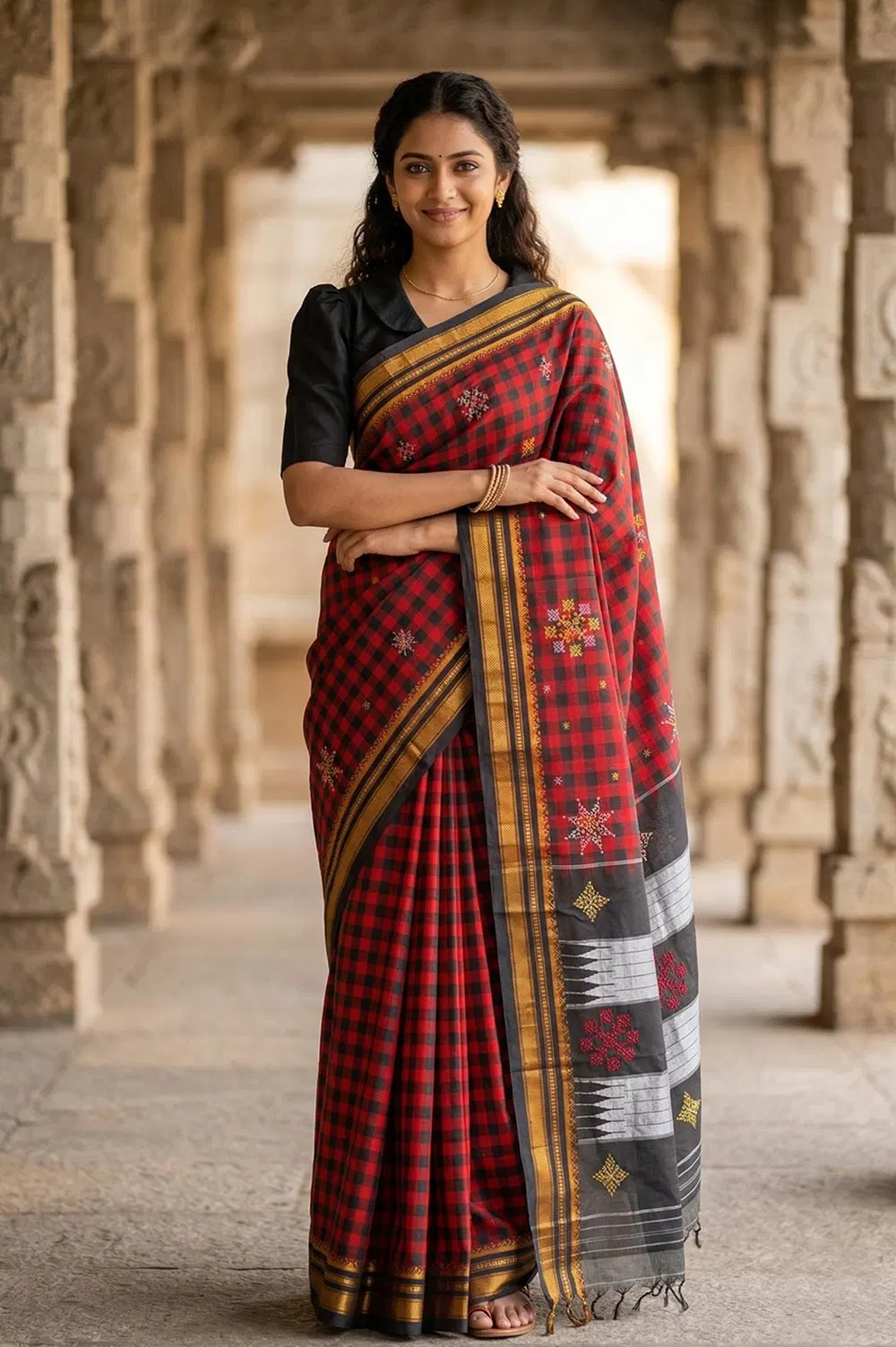 Kasuti Hand Embroidery on ilkal Art Silk Saree