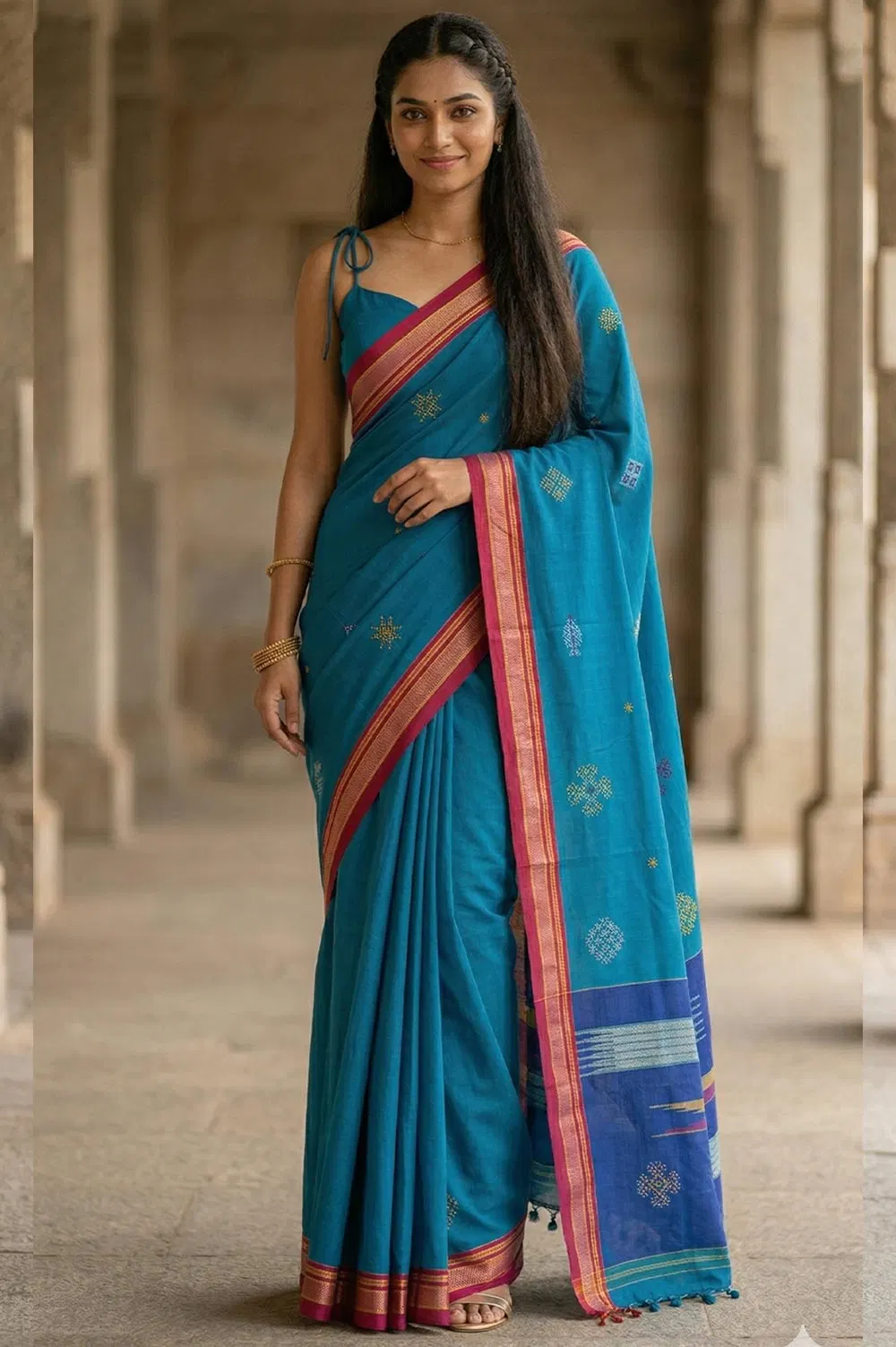 Kasuti Hand Embroidery on ilkal Cotton Saree