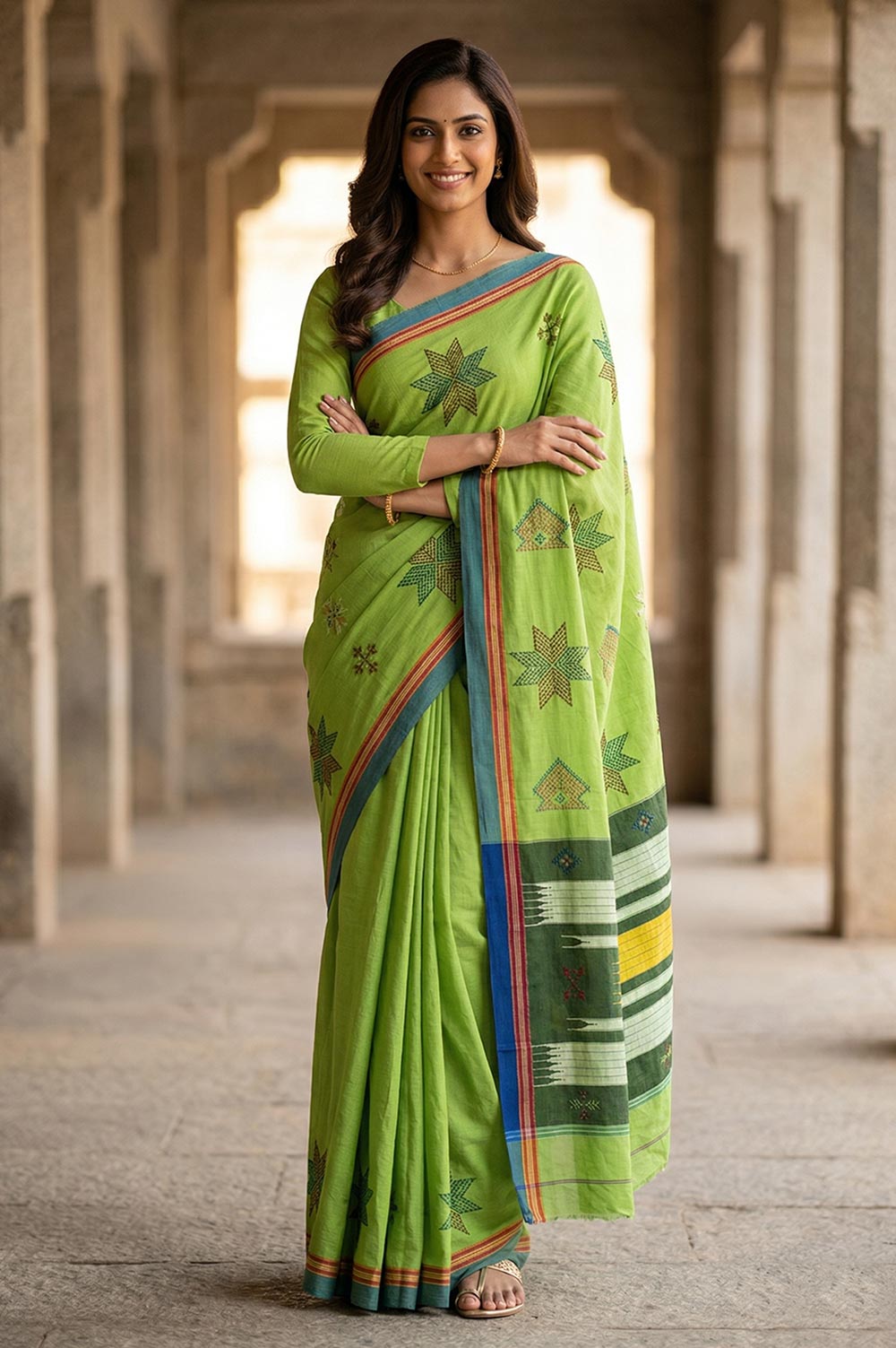 Kasuti Hand Embroidery on ilkal Cotton Saree