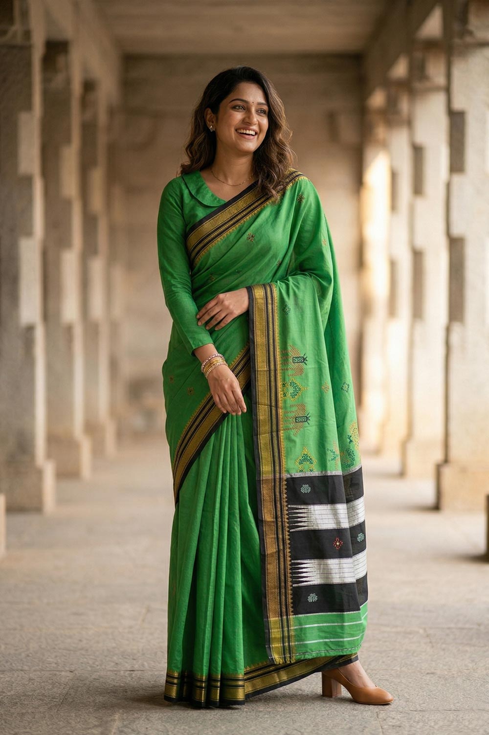 Kasuti Hand Embroidery on ilkal Art Silk Saree