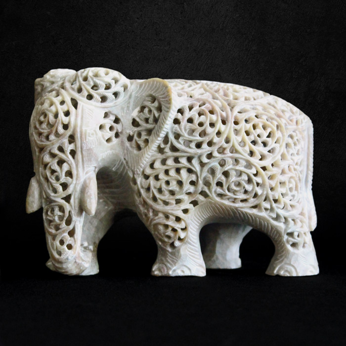 Varanasi Soft Stone Jali Elephant Under Cut (6x4 Inches)
