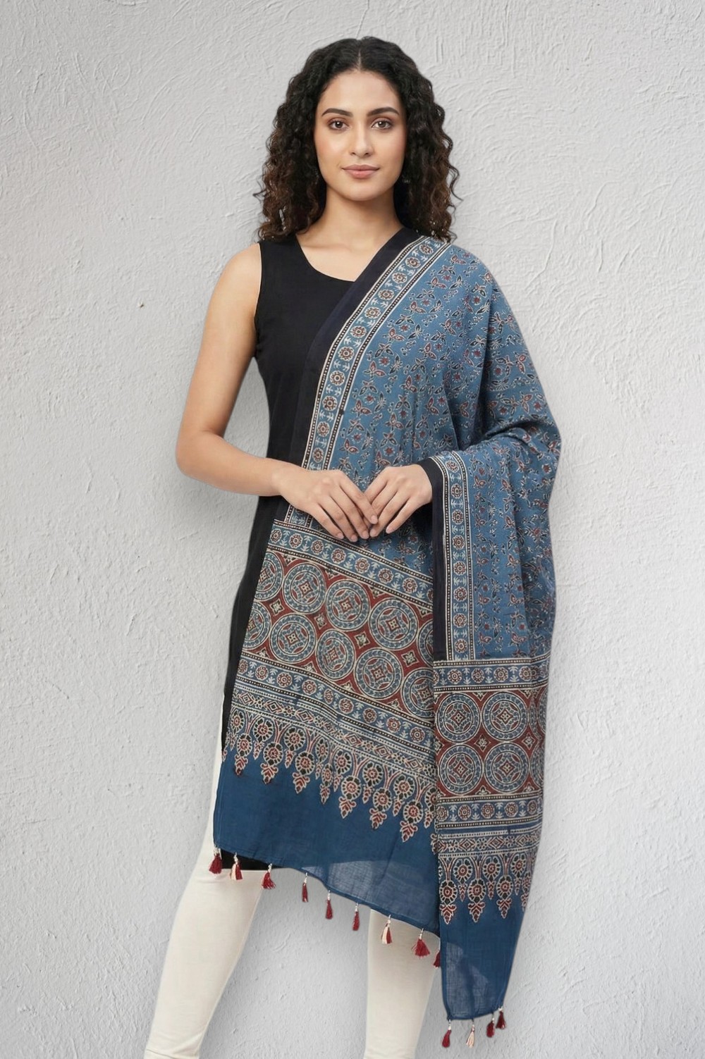 Kutch Ajrakh Hand Block Print Modal Silk Crepe Stole