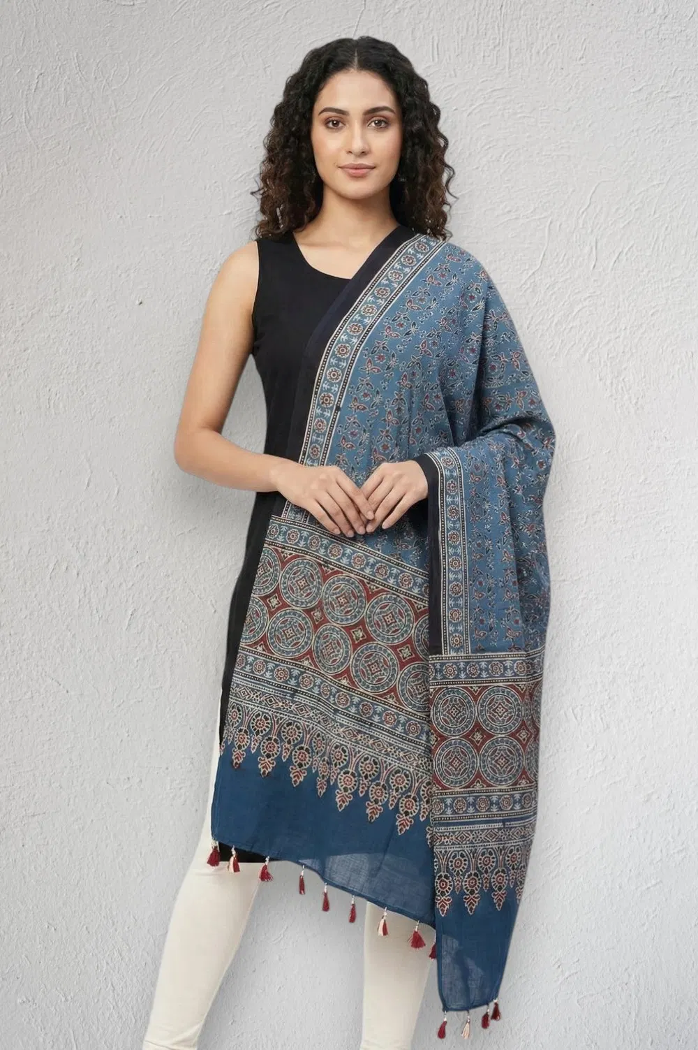 Kutch Ajrakh Hand Block Print Modal Silk Crepe Stole