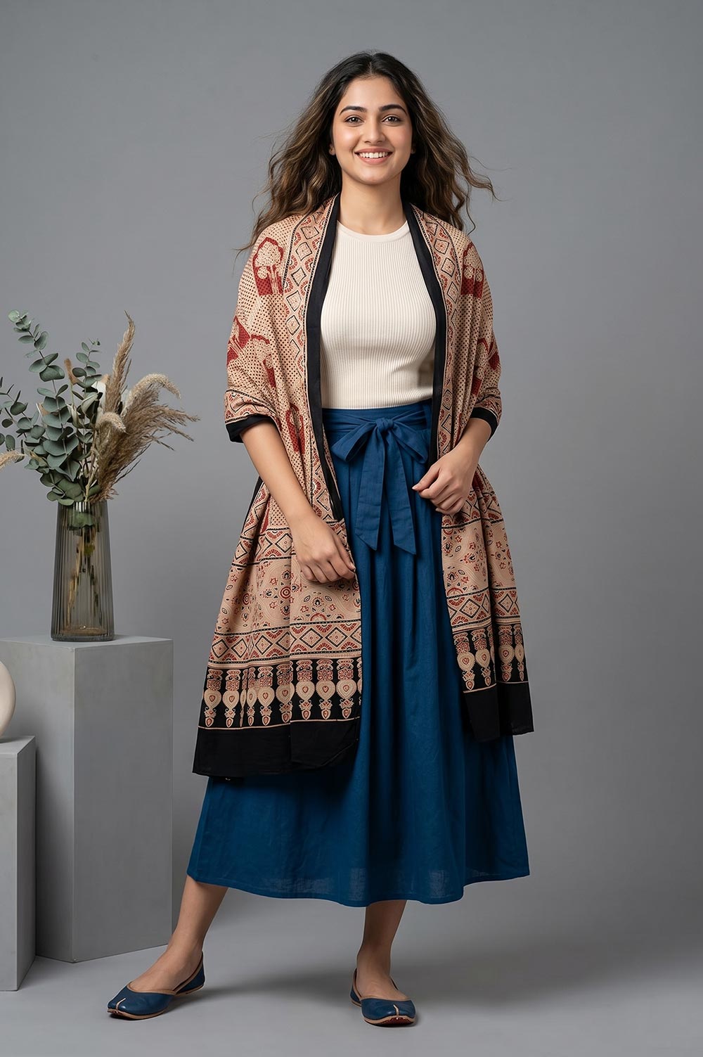 Kutch Ajrakh Hand Block Print Modal Silk Crepe Stole