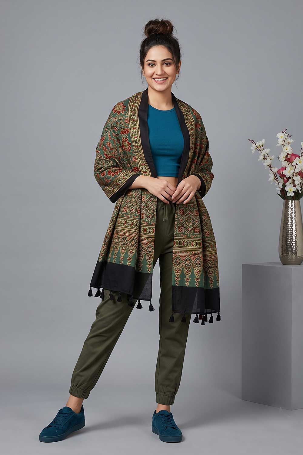 Kutch Ajrakh Hand Block Print Modal Silk Crepe Stole