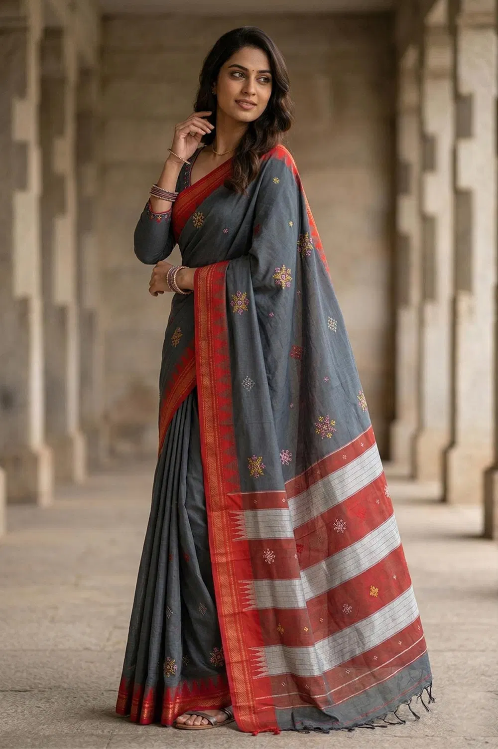 Kasuti Hand Embroidery on ilkal Art Silk Saree