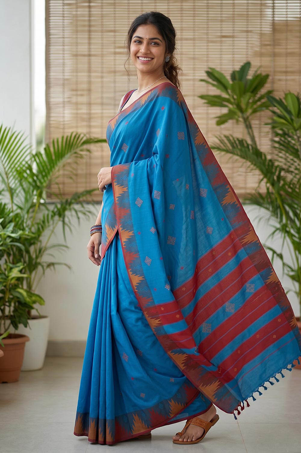 Kasuti Hand Embroidery on Art Silk Saree
