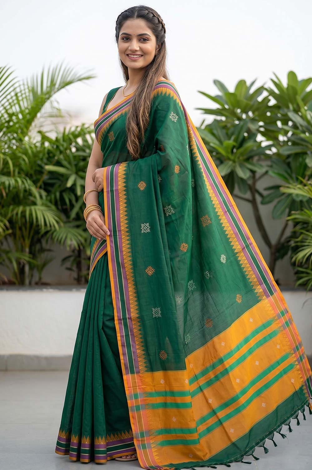 Kasuti Hand Embroidery on Art Silk Saree