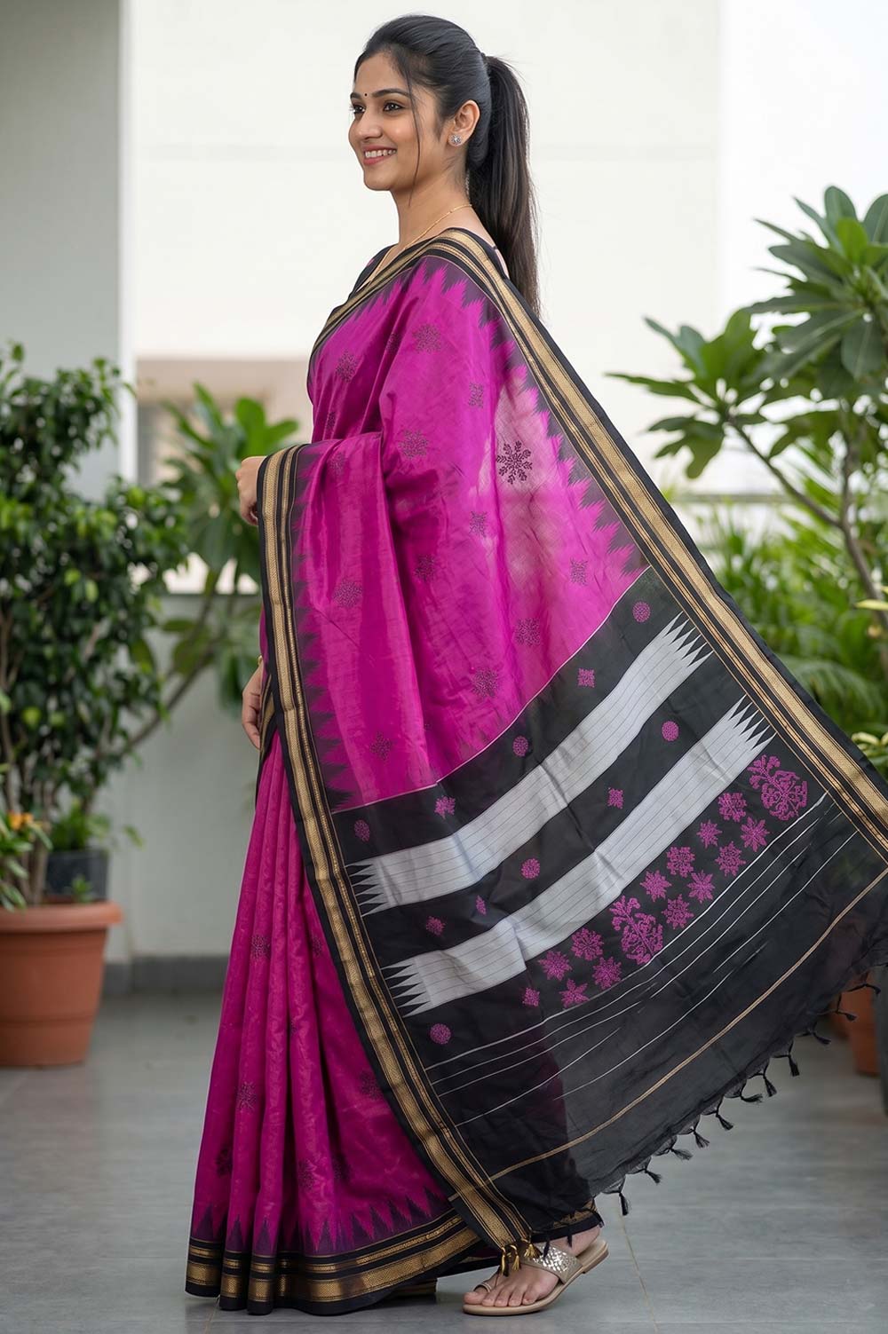 Kasuti Hand Embroidery on Art Silk Saree