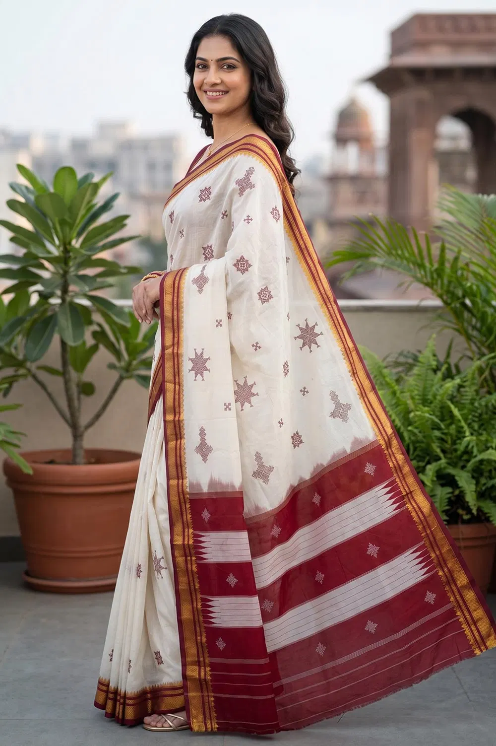 Kasuti Hand Embroidery on Art Silk Saree