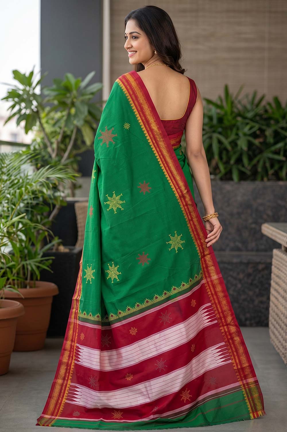 Kasuti Hand Embroidery on Art Silk Saree