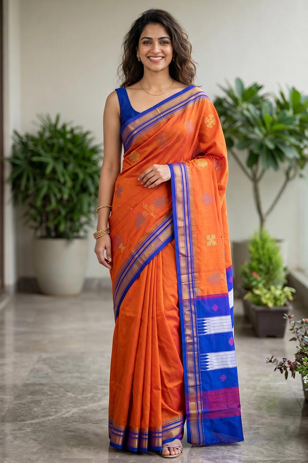 Kasuti Hand Embroidery on Art Silk Saree
