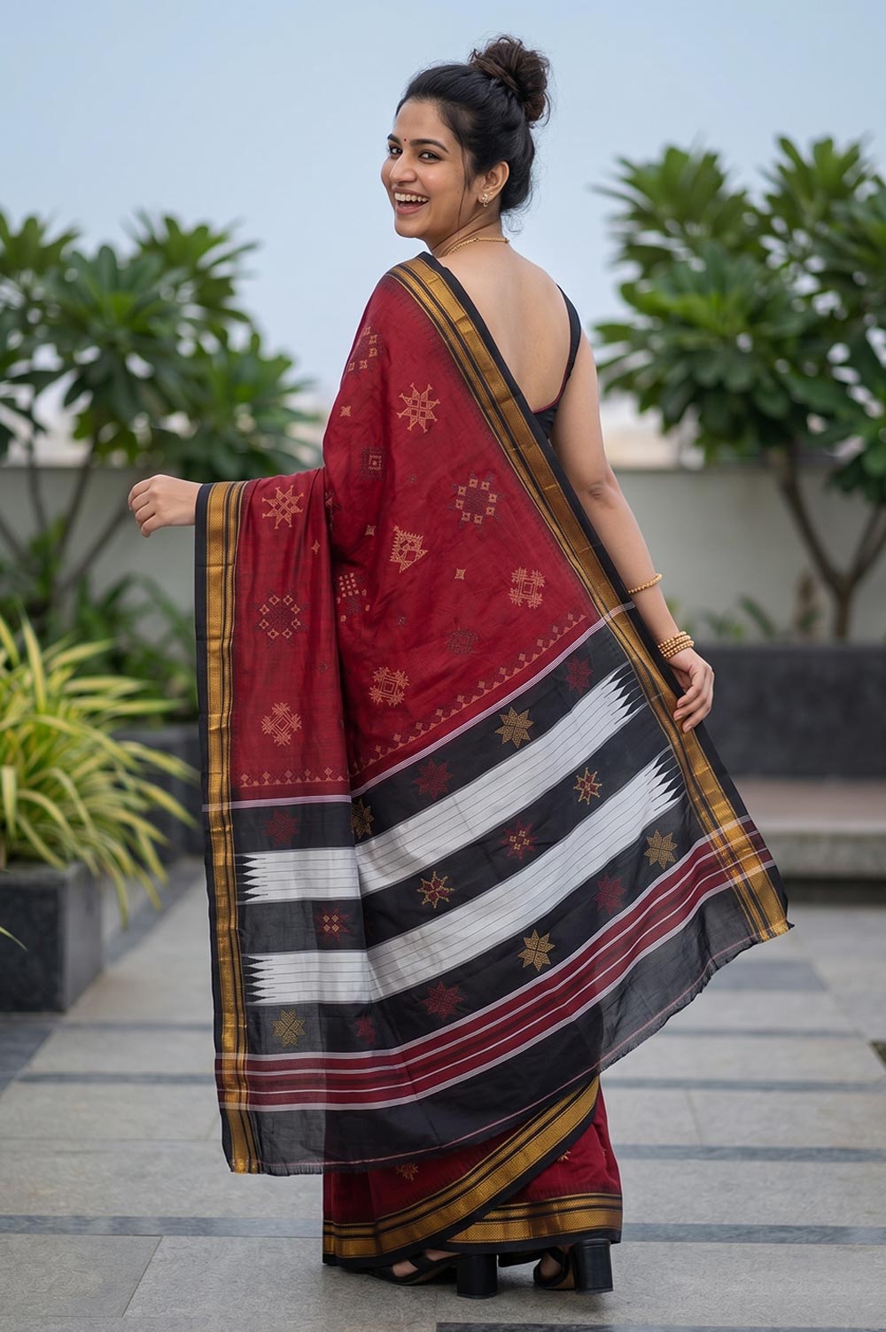 Kasuti Hand Embroidery on Art Silk Saree