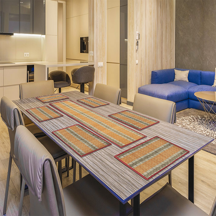 Madurkathi Grass Dining 6 Mat Set with Runner