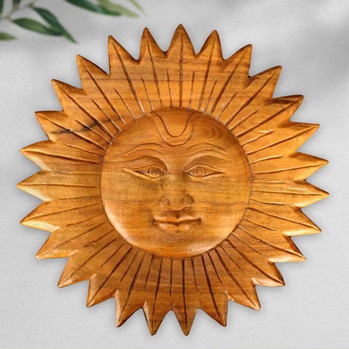 Bastar Wooden Handmade Sun Artwork Wall Hanging (11 Inch Dia)
