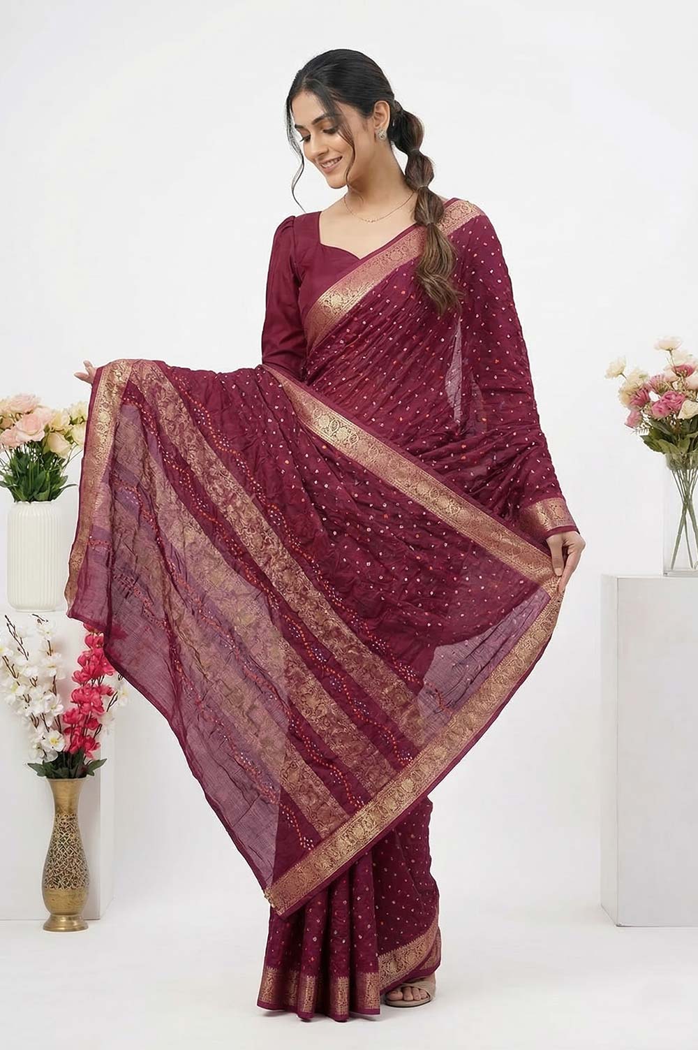 Jamnagari Bandhani Art Silk Saree