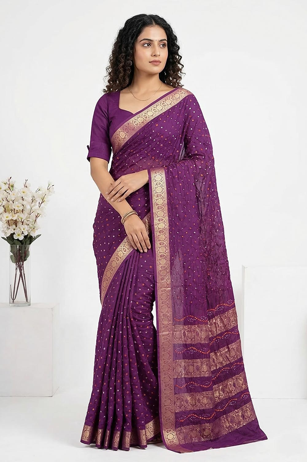 Jamnagari Bandhani Art Silk Saree
