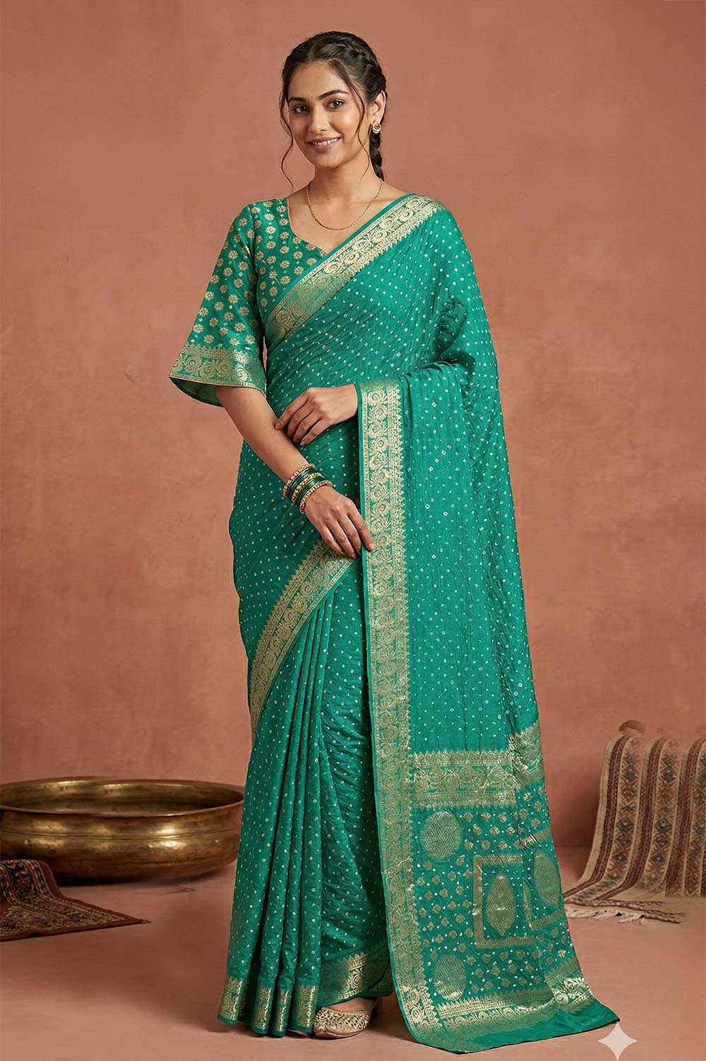 Jamnagari Bandhani Art Silk Saree