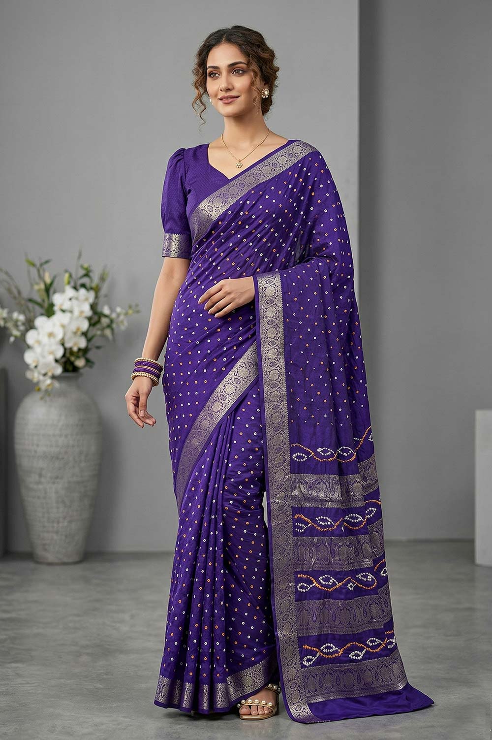Jamnagari Bandhani Art Silk Saree