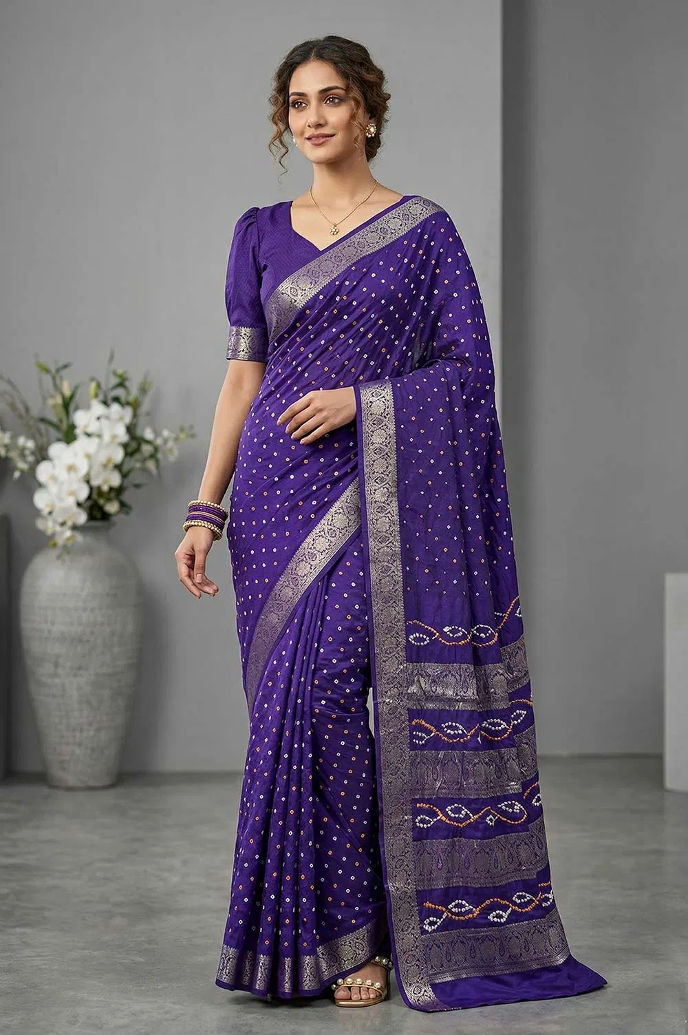 Jamnagari Bandhani Art Silk Saree