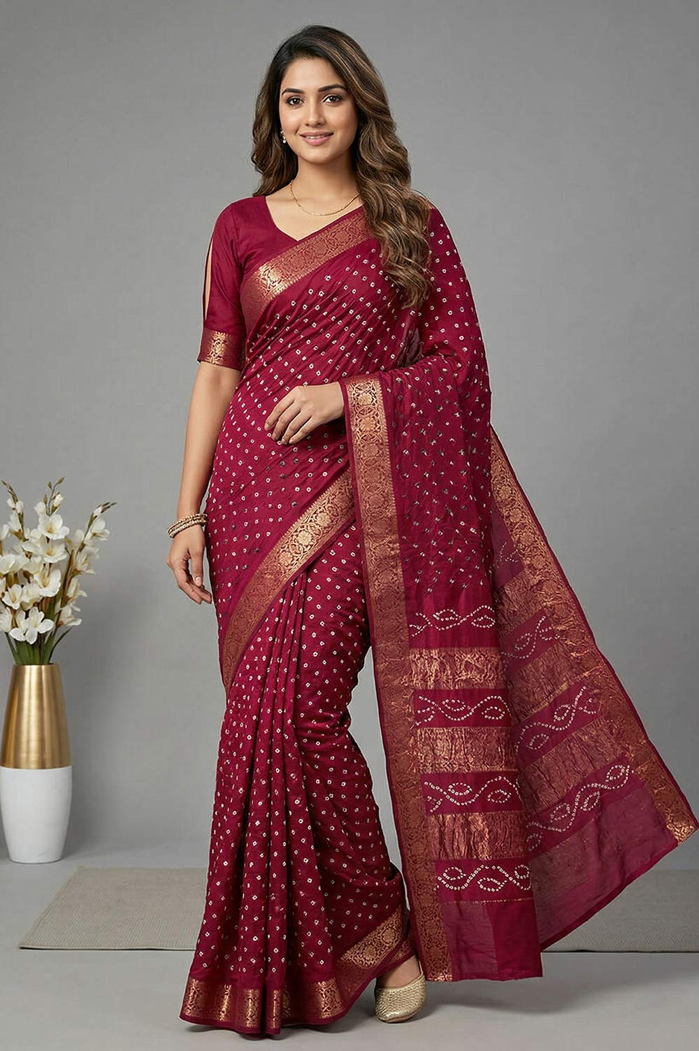 Jamnagari Bandhani Art Silk Saree