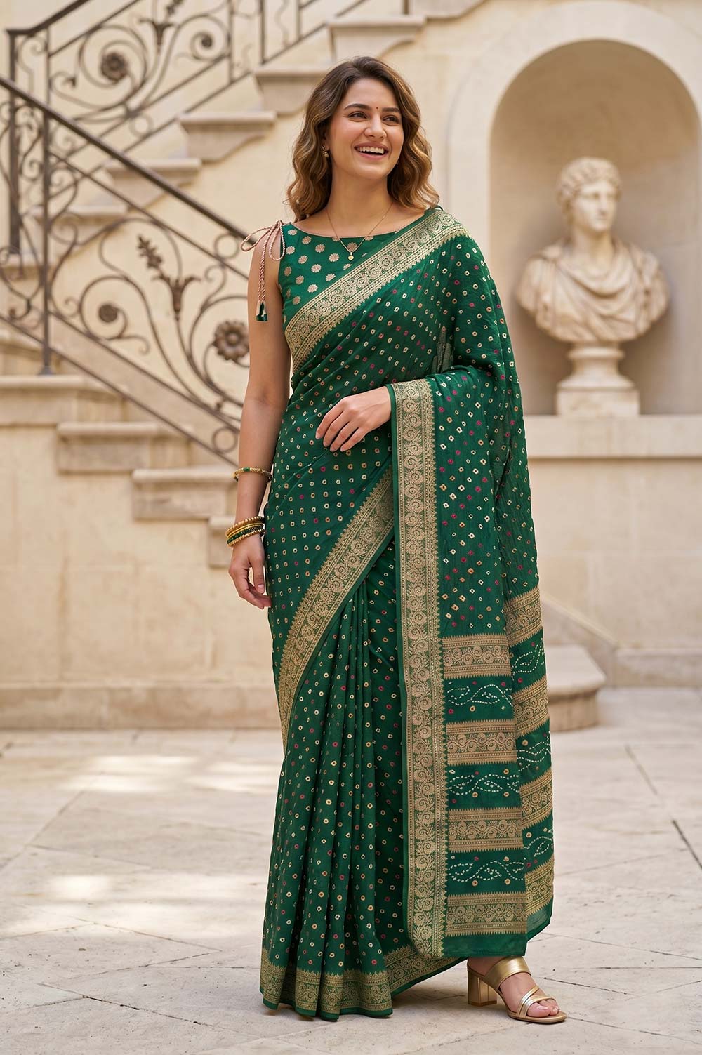 Jamnagari Bandhani Art Silk Saree