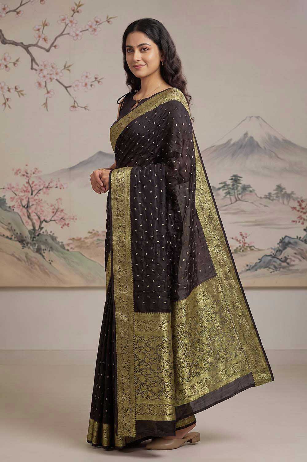 Jamnagari Bandhani Cotton Saree