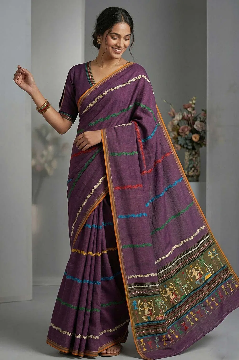 Nakshi Kantha Cotton Saree (Intricate Hand Embroidery)